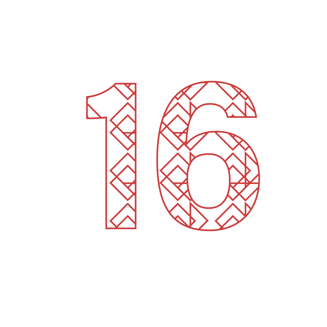 Red Patterned Number 16 on Transparent Background