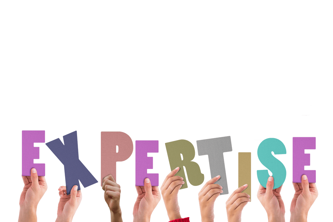 Transparent Hands Holding Colorful Word Expertise