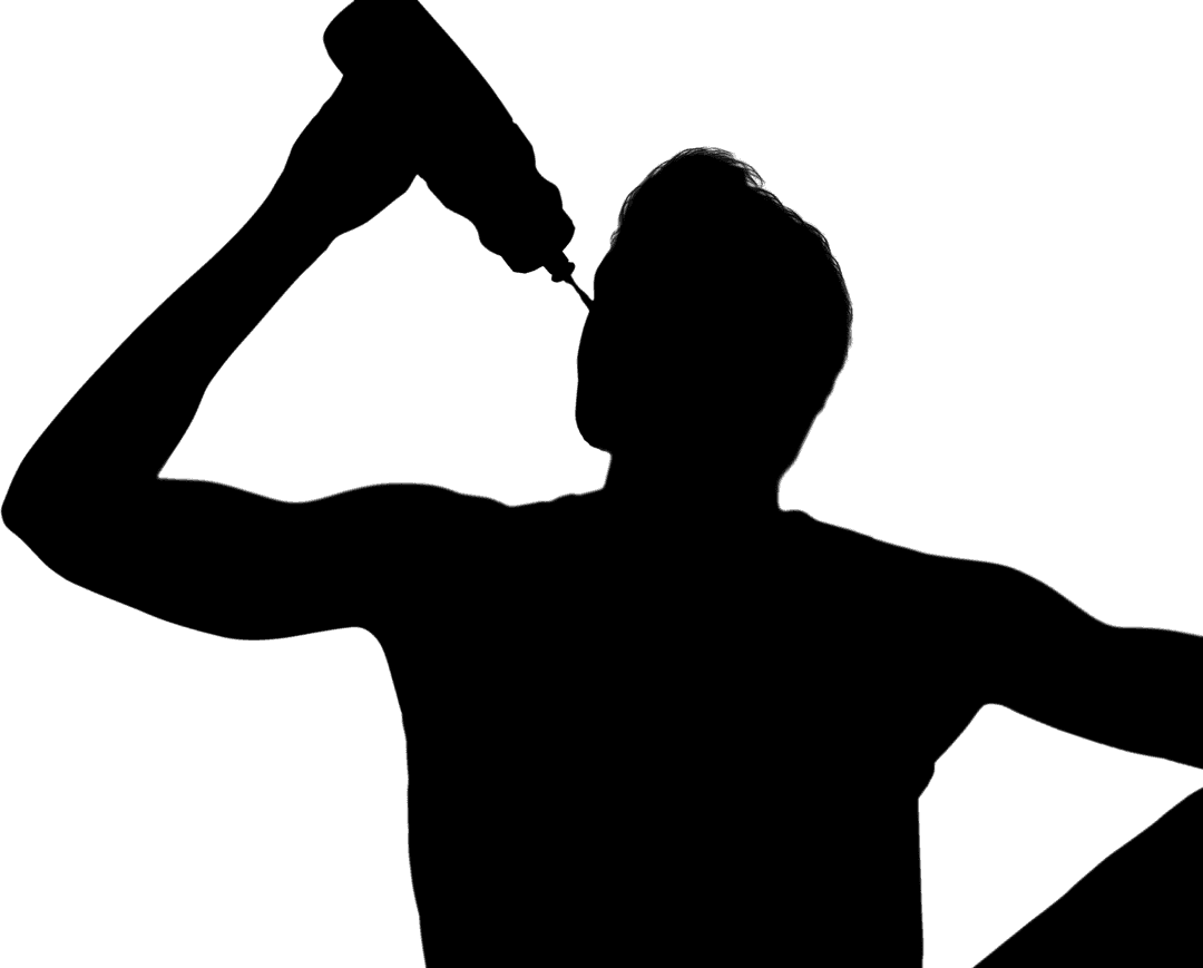 Silhouette of Sportsman with Bottle on Transparent Background