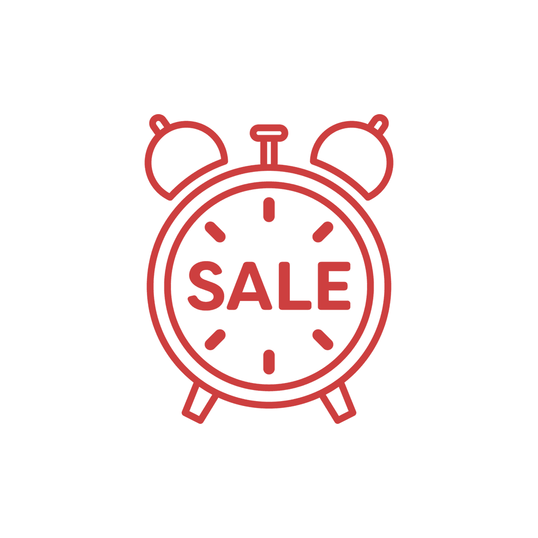 Transparent Red Alarm Clock Sale Icon on Transparent Background