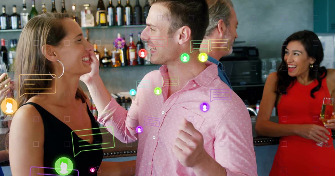 Celebration in Stylish Bar Lounge with Friends