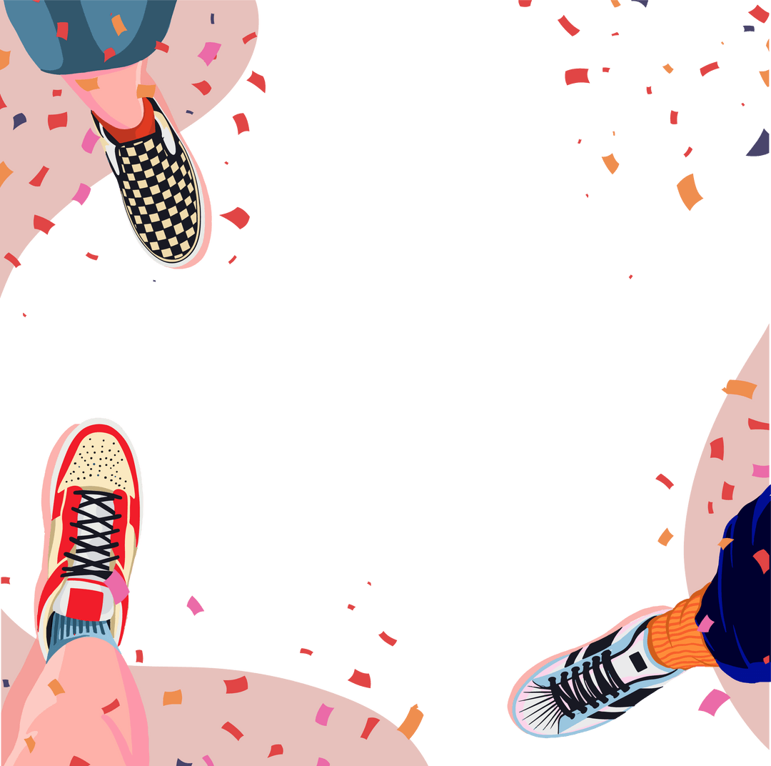 Colorful Sneakers with Pink Confetti on Transparent Background