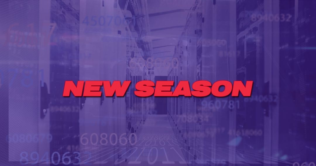 Red New Season Text Digital Overlay in Futuristic Data Center