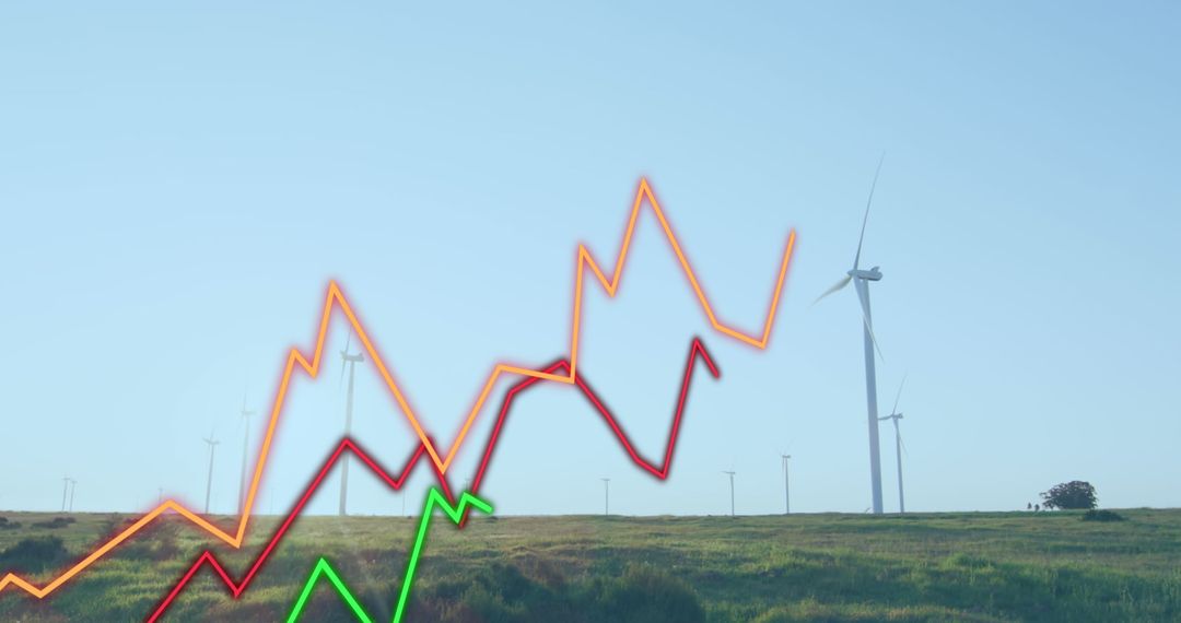Digital Graph Overlaying Wind Farm Landscape