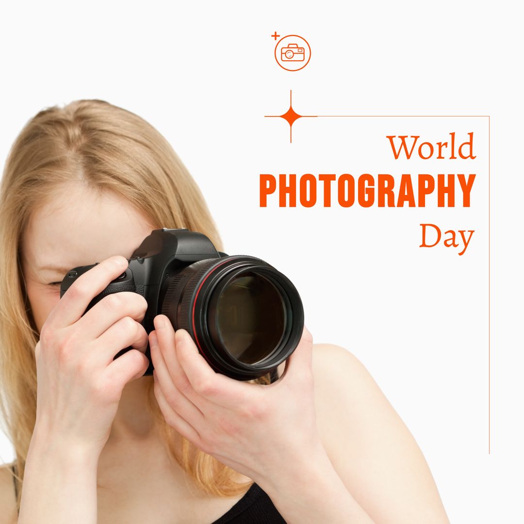 Celebrating World Photography Day Caucasian Woman with SLR Camera - Download Free Stock Templates Pikwizard.com