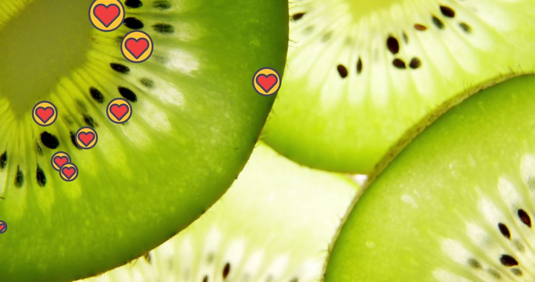 Vibrant Kiwi Slices With Heart Icons, Celebration Concept