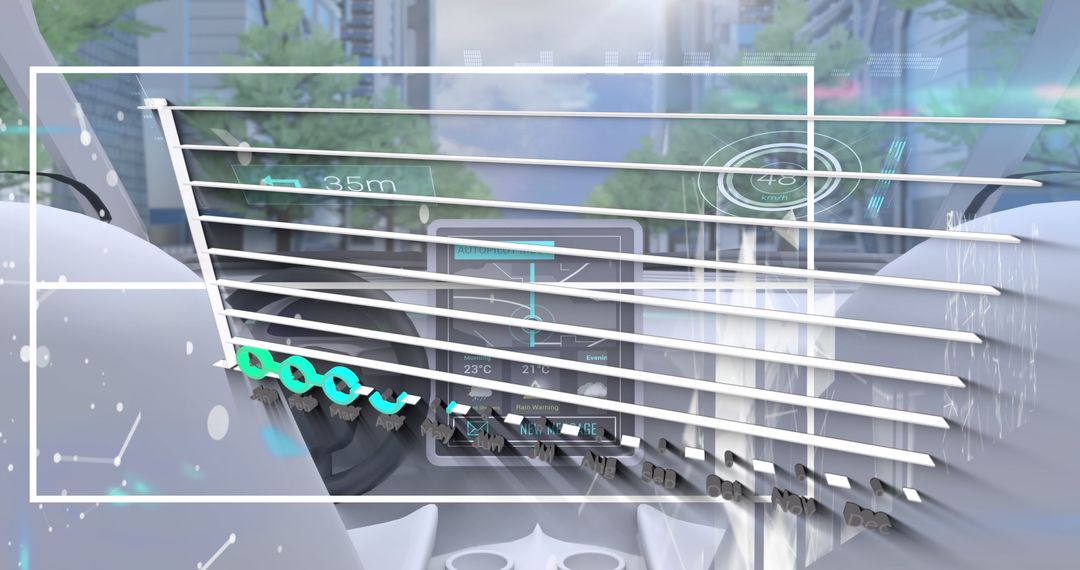Digital Interface Displaying Financial Graphs Over Car Dashboard