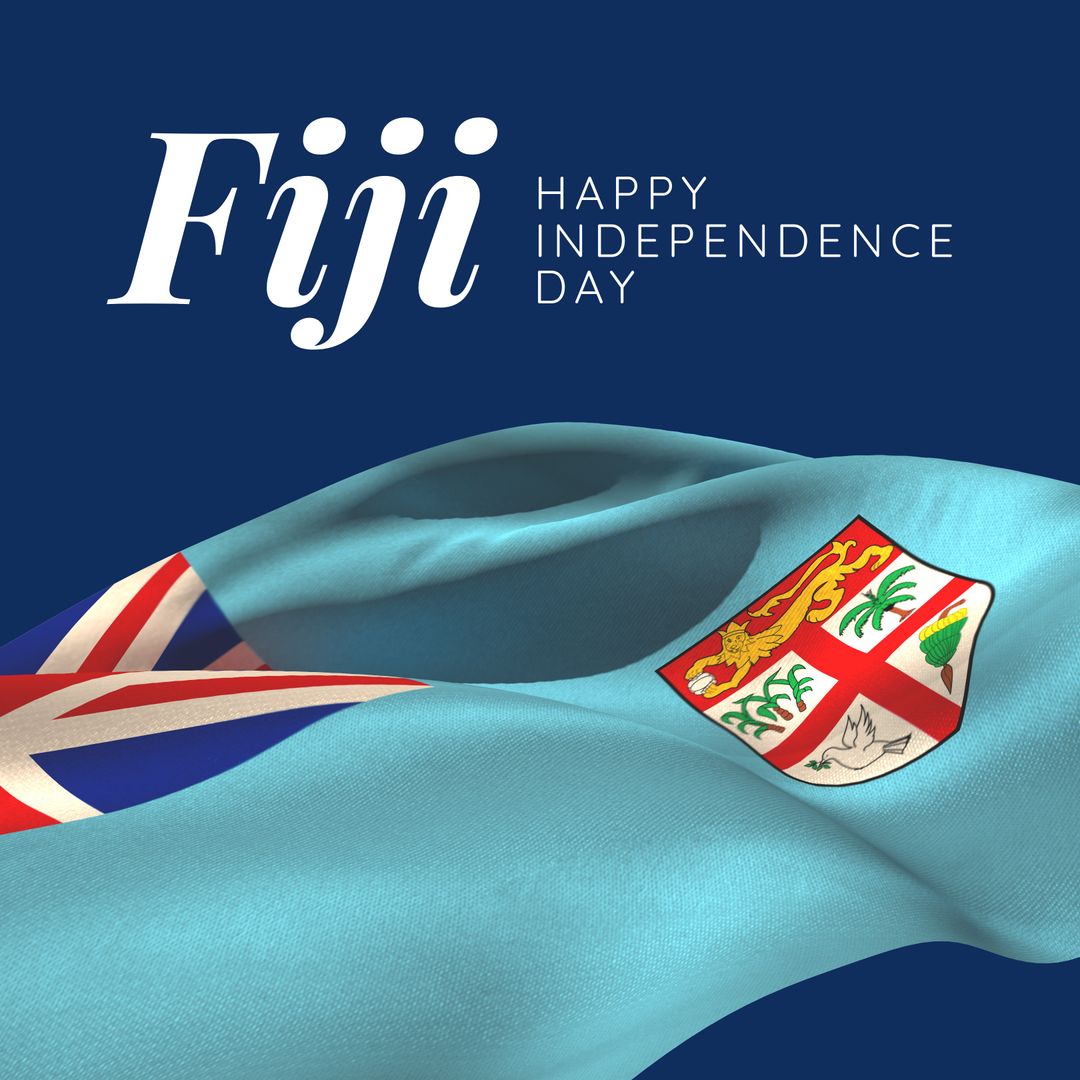 Fiji National Flag with Independence Day Message on Blue Background