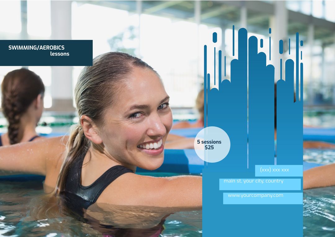 Cheerful Woman Enjoying Swimming Aerobics in Bright Indoor Pool - Download Free Stock Templates Pikwizard.com