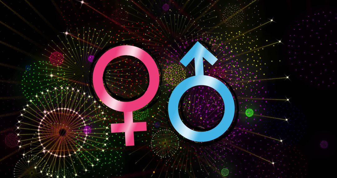 Gender Symbols with Fireworks Background Celebrating Inclusion