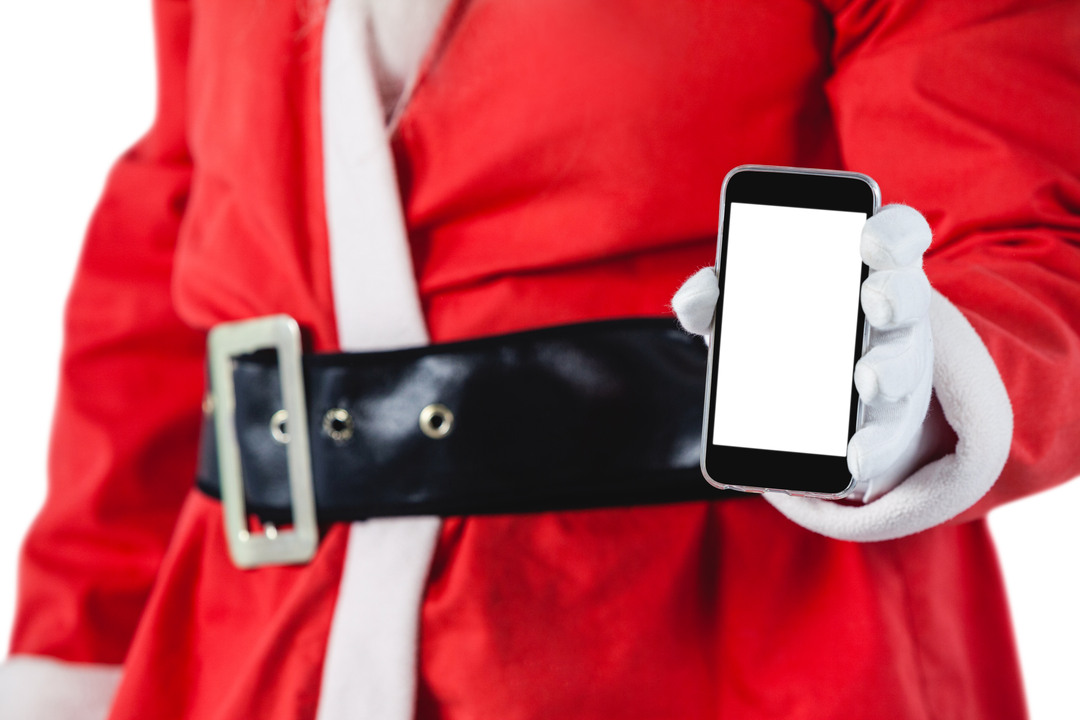 Santa Claus Holding Mobile Phone on Transparent Background - Download Free Stock Images Pikwizard.com