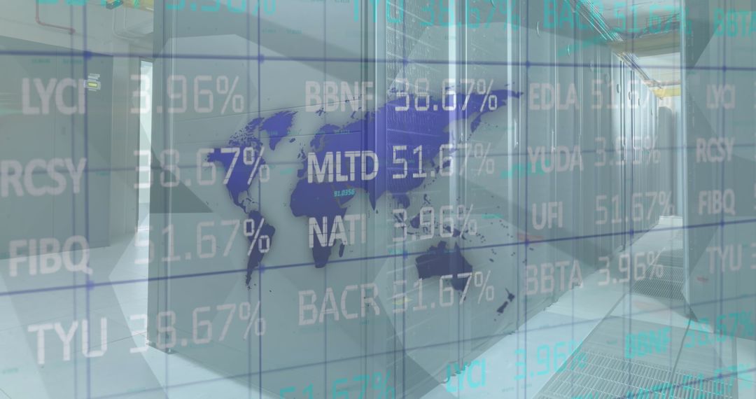 Stock Market Data and World Map in Computer Server Room