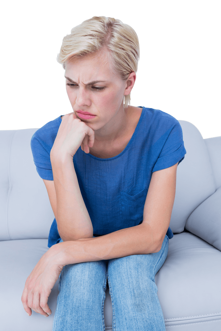 Transparent Serious Woman Sitting and Thinking