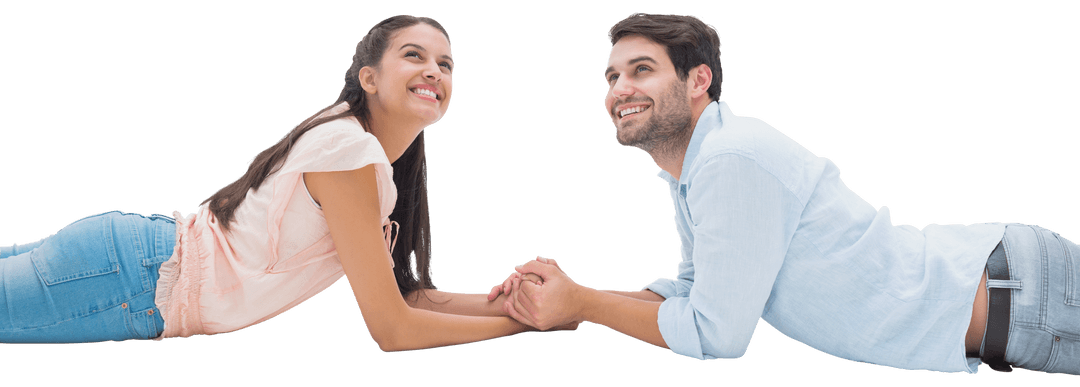 Happy Couple in Love Lying Down on Transparent Background