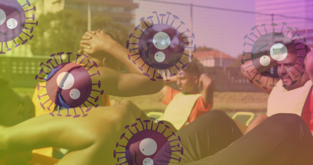 Football Players Training with Conceptual COVID-19 Visuals