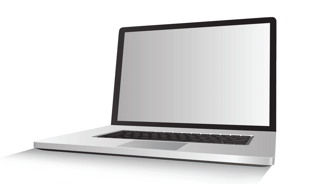 Open Laptop with Blank Screen on Transparent Background Vector