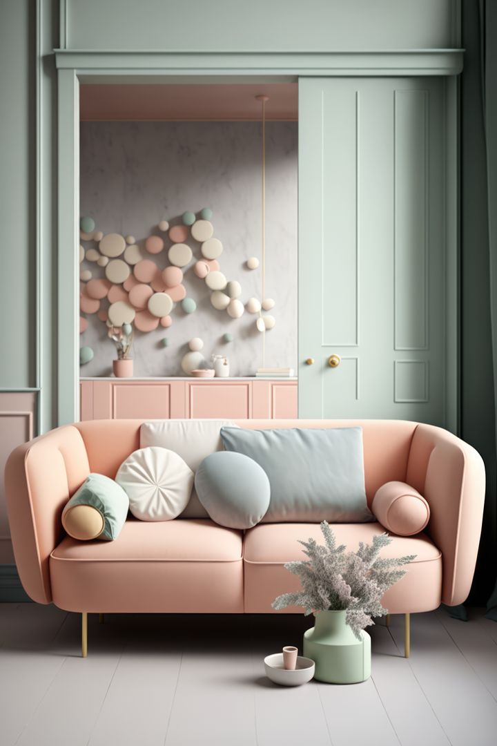 Modern Pastel Living Room with Comfortable Sofa and Elegant Decor - Free Images, Stock Photos and Pictures on Pikwizard.com