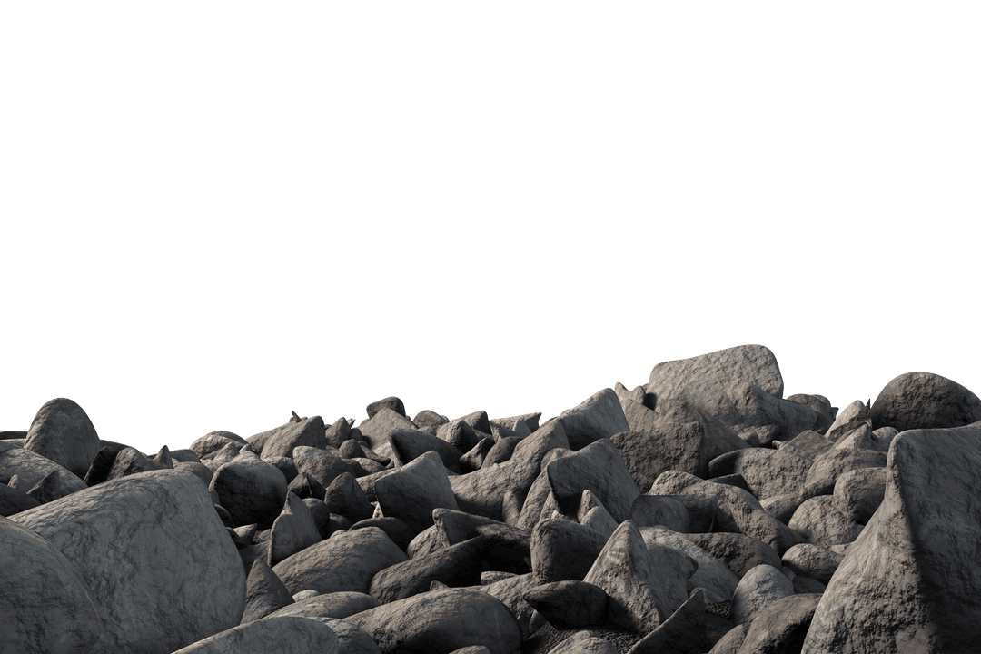 Large Transparent Pile of Grey Stones on Clear Background