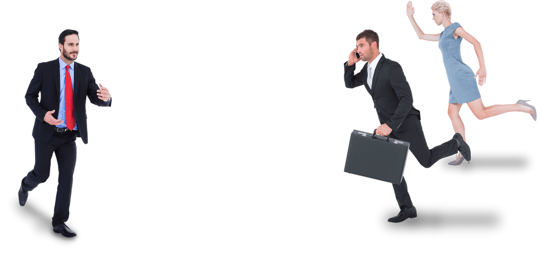 Business Professionals Running on Transparent Background