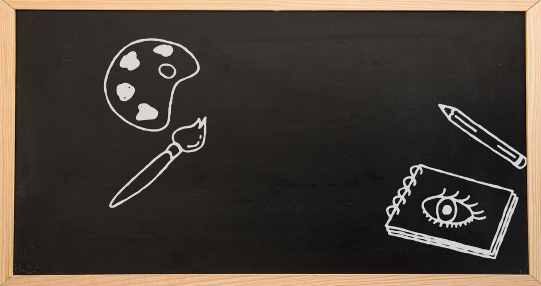 Art Tools Illustrations on Blackboard for Creative Lessons