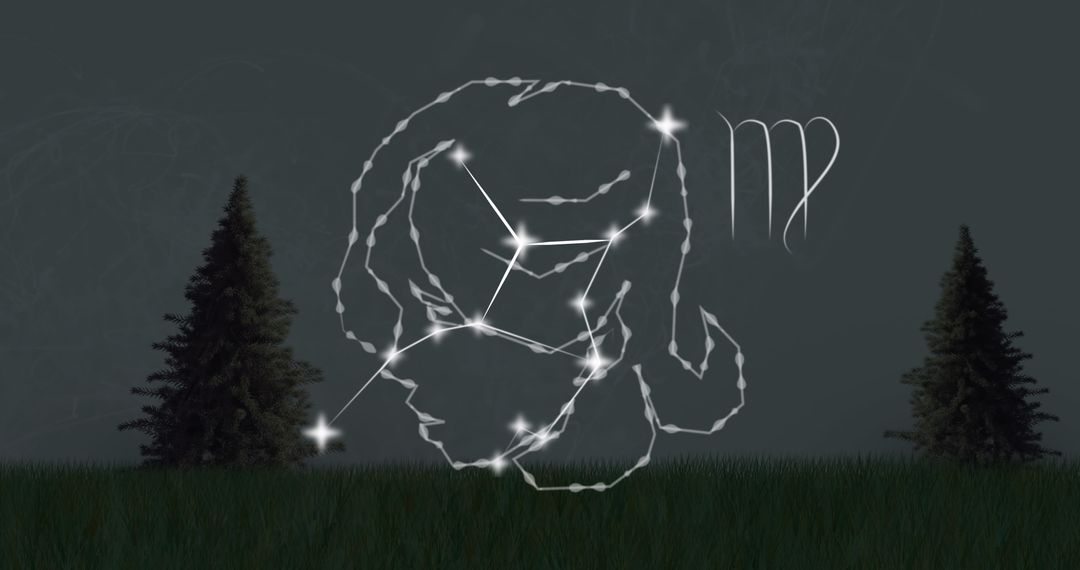 Virgo Zodiac Sign with Glowing Constellation and Fir Trees Background - Free Images, Stock Photos and Pictures on Pikwizard.com