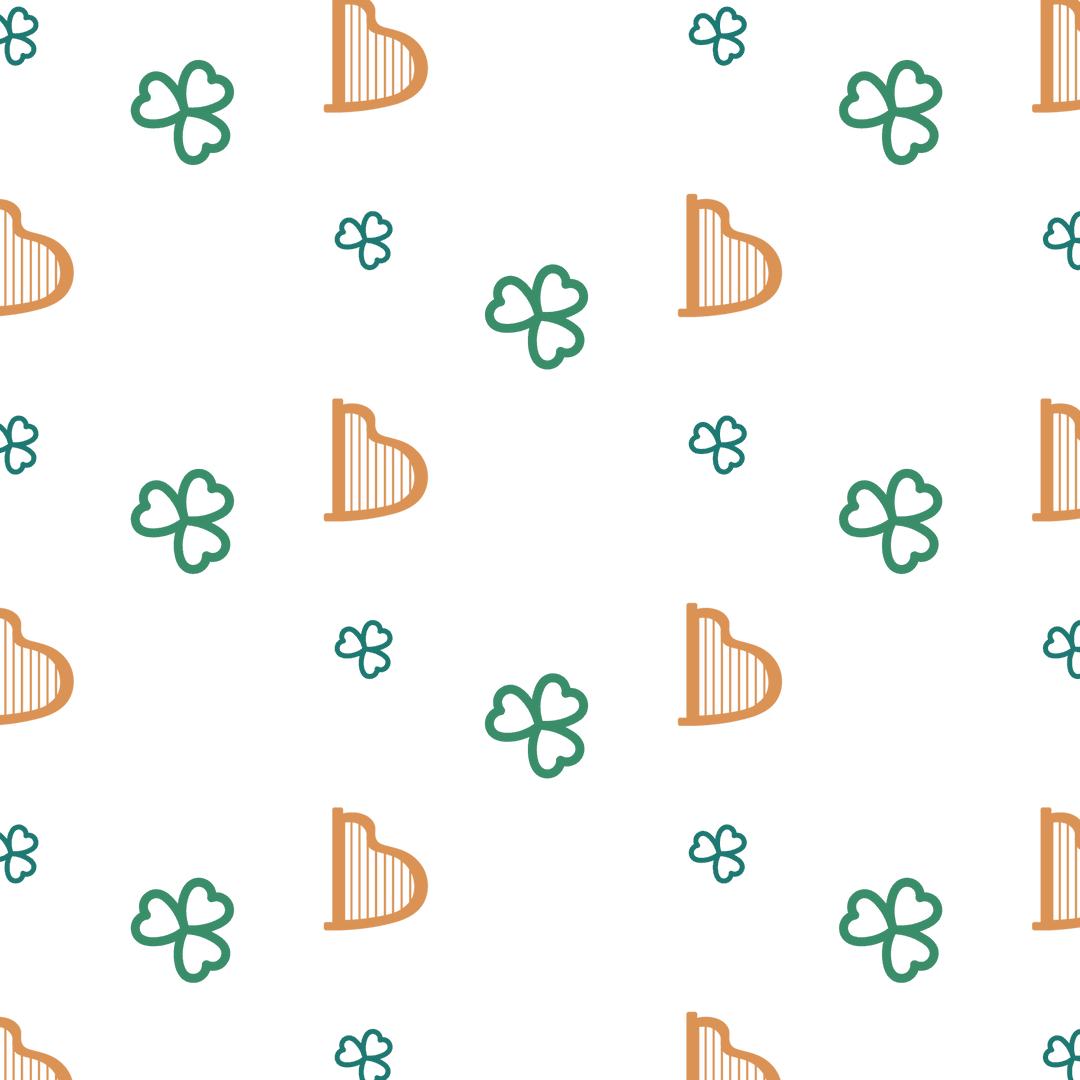 Transparent Pattern Harps Clovers Music Irish Elements Seamless Design
