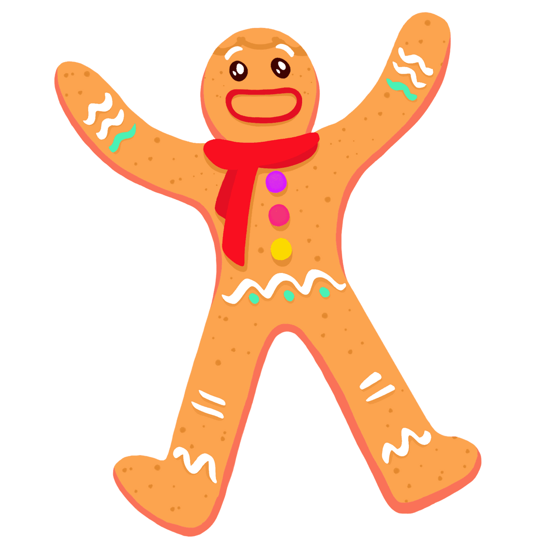 Cheerful Gingerbread Cookie With Scarf on Transparent Background