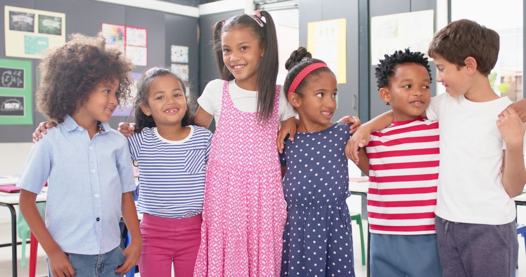 Joyful Group of Diverse Children Smiling in School Classroom