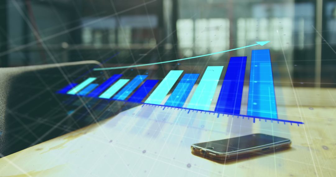Business Data Analytics Displayed Over Smartphone on Office Desk