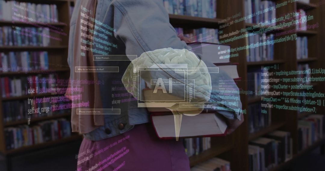 AI Brain Projection over Student Carrying Books in Library