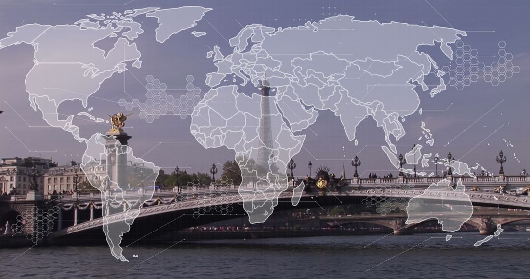 World Map Overlay Cityscape Global Business Concept