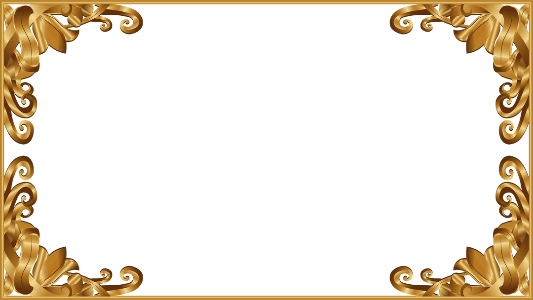 Ornate Golden Frame with Leaf Scrollwork on Transparent Background
