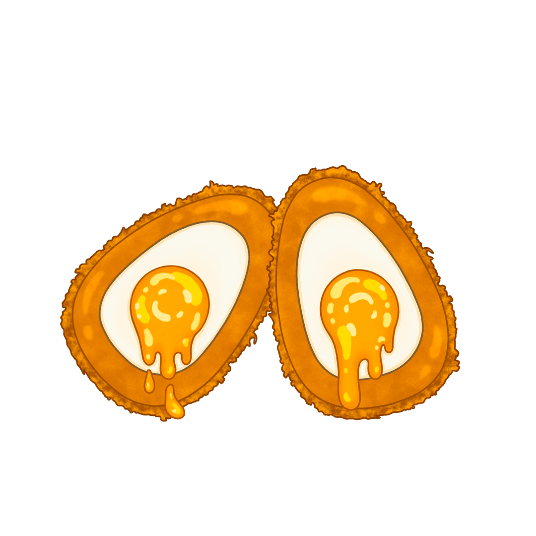 Breaded Egg Halves with Runny Yolk on Transparent Background