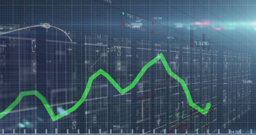 Digital Stock Market Green Graph Against Dark Trading Board