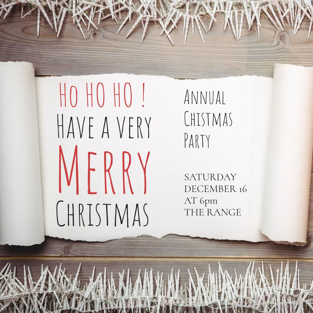 Festive Christmas Party Invitation on Scroll with Holiday Elements