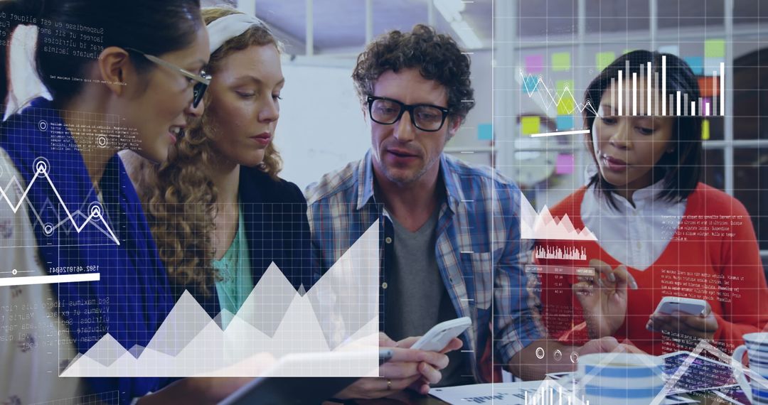 Diverse Team Analyzing Data Graphics in Modern Office Environment