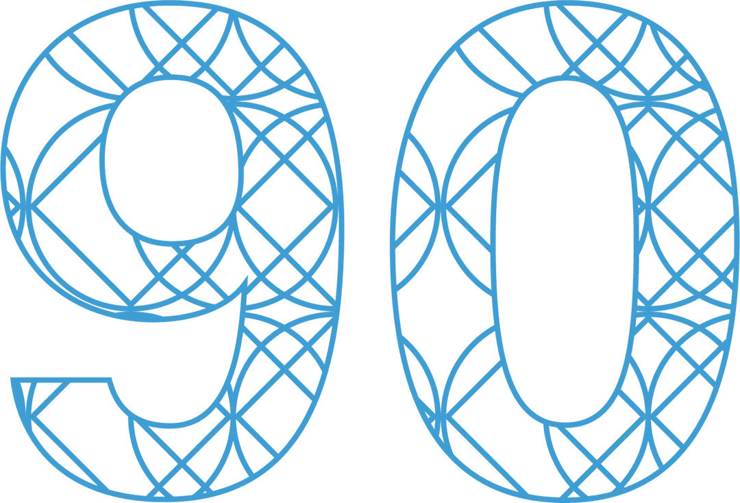 Intricate Blue Number 90 with Floral Pattern on Transparent Background