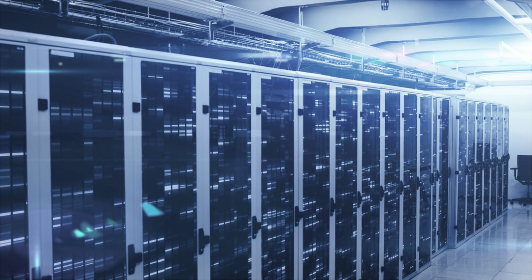 High-Tech Modern Server Room with Digital Network Concept