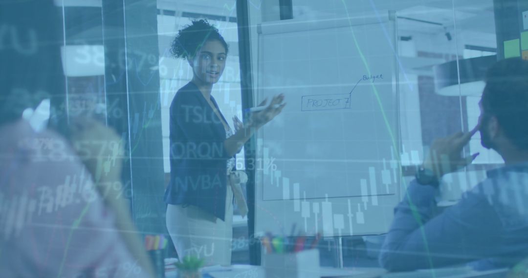 Financial Insights Merged with Diverse Business Team in Modern Office