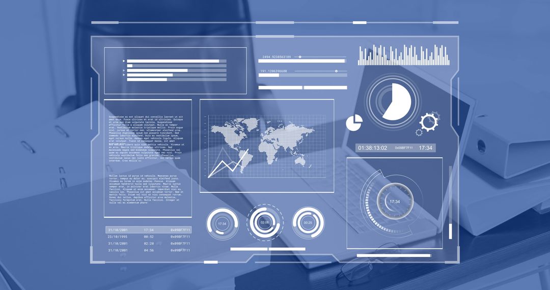 Digital Financial Data Interface Overlay on Office Desk