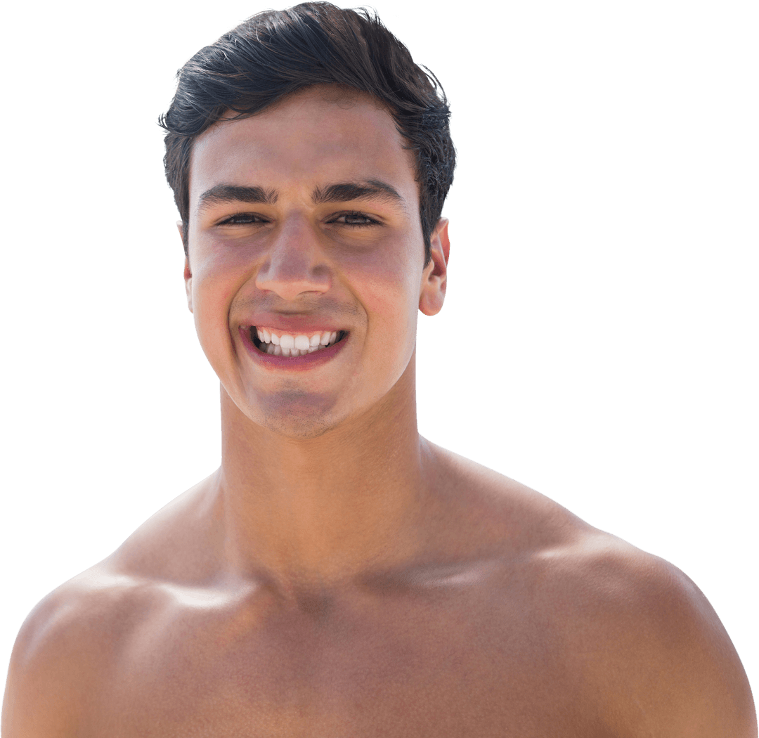 Transparent Smiling Shirtless Young Man Portrait
