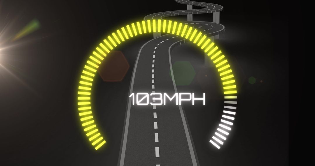 Digital Speedometer Display on Winding Road in Darkness