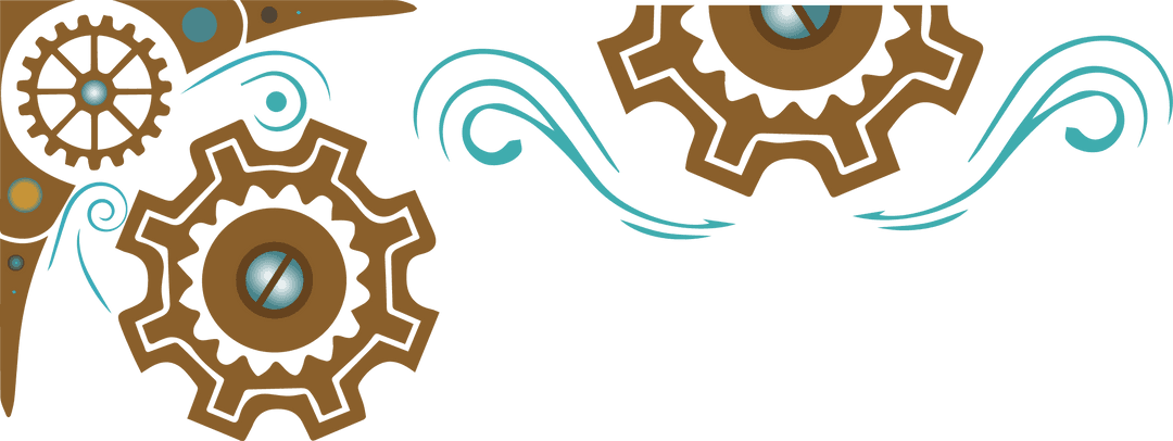 Abstract Transparent Gears with Teal Swirls Design