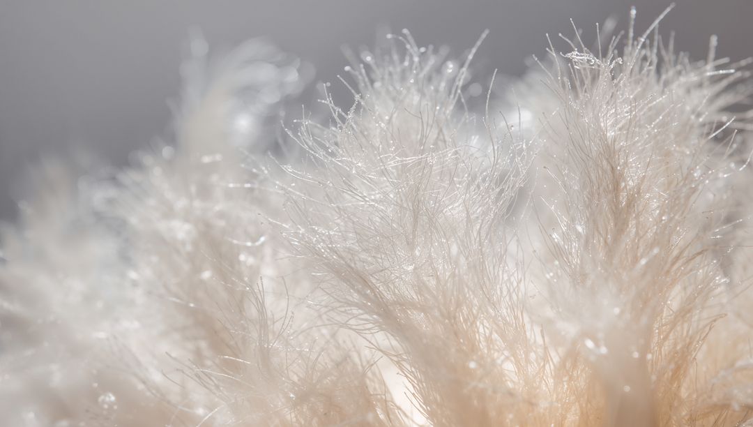 Macro close-up of dew-covered seed head revealing delicate filaments, translucent bokeh