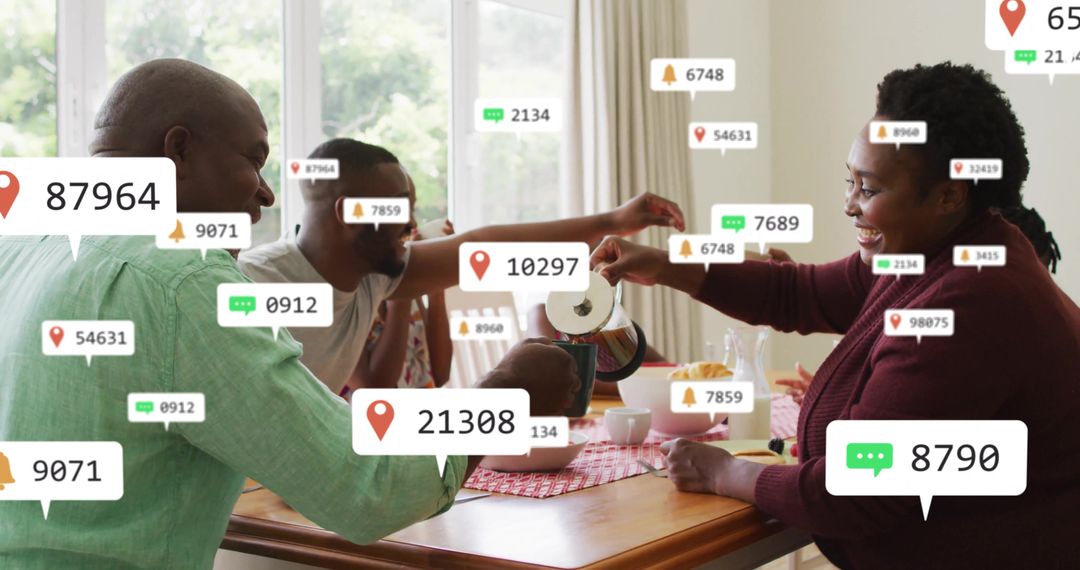 Family bonding over tea with social media notifications