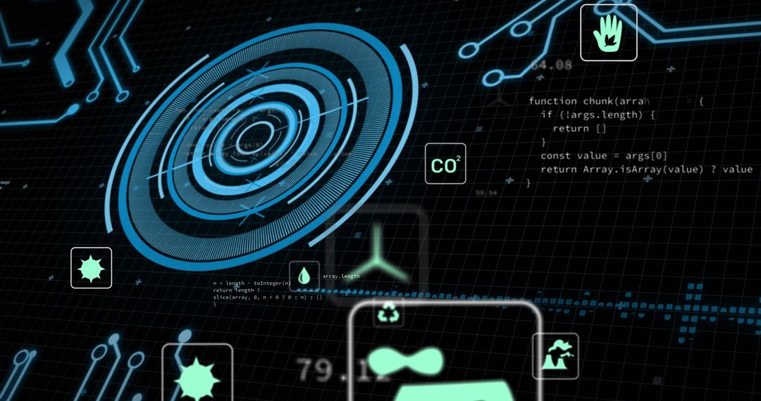 Futuristic Digital Circuit Board Interface with Data Elements