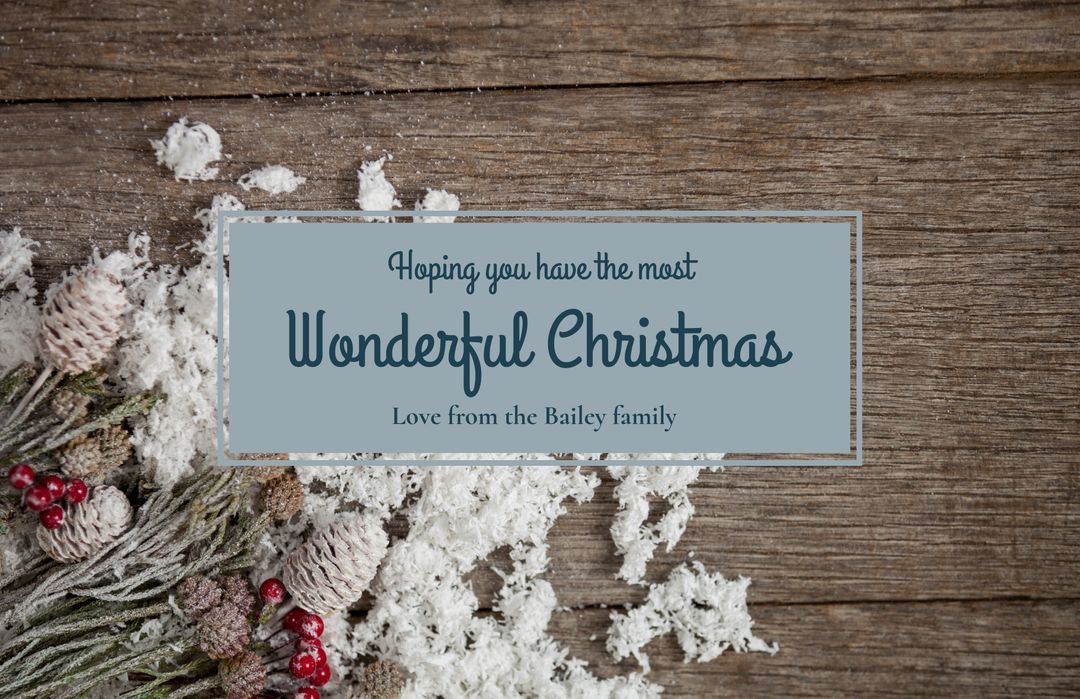 Rustic Christmas Card with Snowy Decor and Personal Message