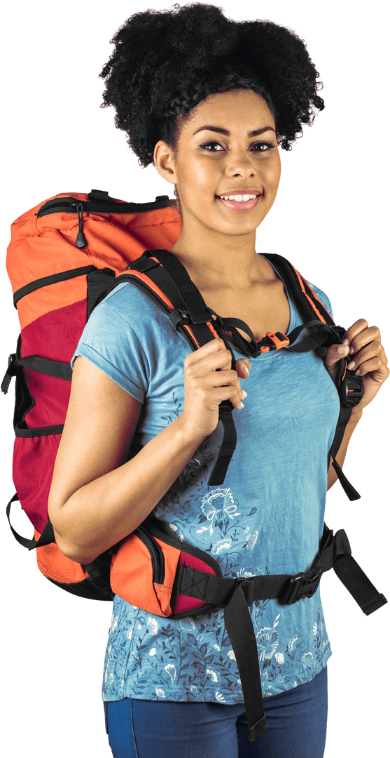 Transparent Portrait of Young Afro-Latina Hiker with Backpack