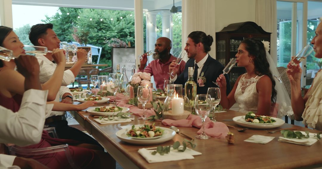 Guests Toasting at Elegant Wedding Reception Table