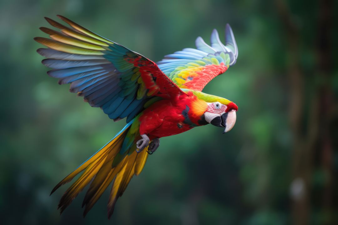 Tropical parrot flying with plants background, created using generative ai technology - Free Images, Stock Photos and Pictures on Pikwizard.com